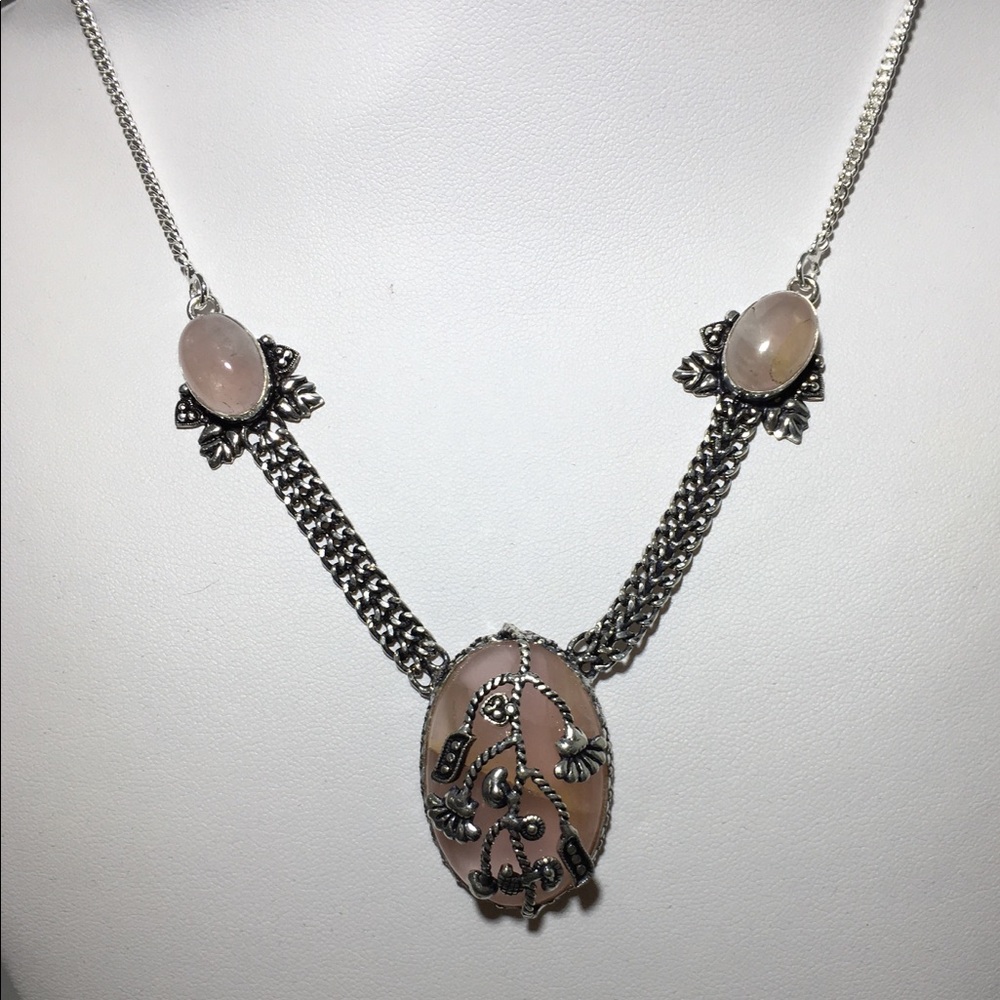 Rose Quartz Silver Necklace